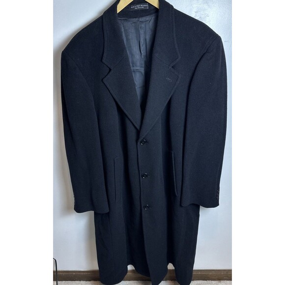 Christian Aujard Single Breasted Cashmere Blend Black 3 Button Overcoat Size 44R - Picture 1 of 16